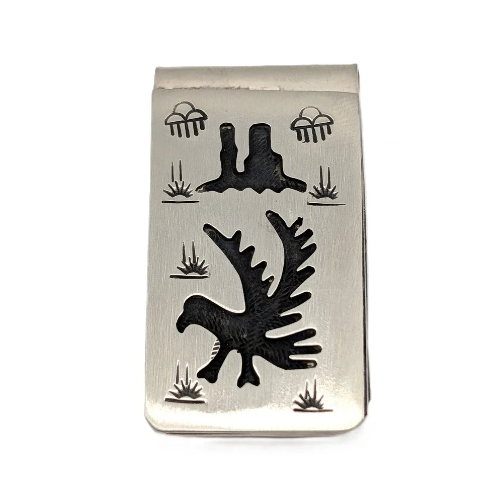 Handmade Sterling Silver Money Clip Genuine Native American Signed Bia Eagle ***